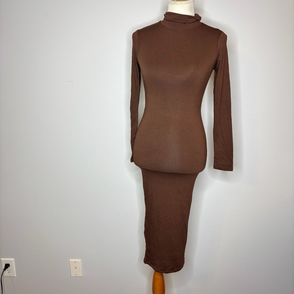 Naked Wardrobe - Brown Turtleneck Long Sleeve Dress
